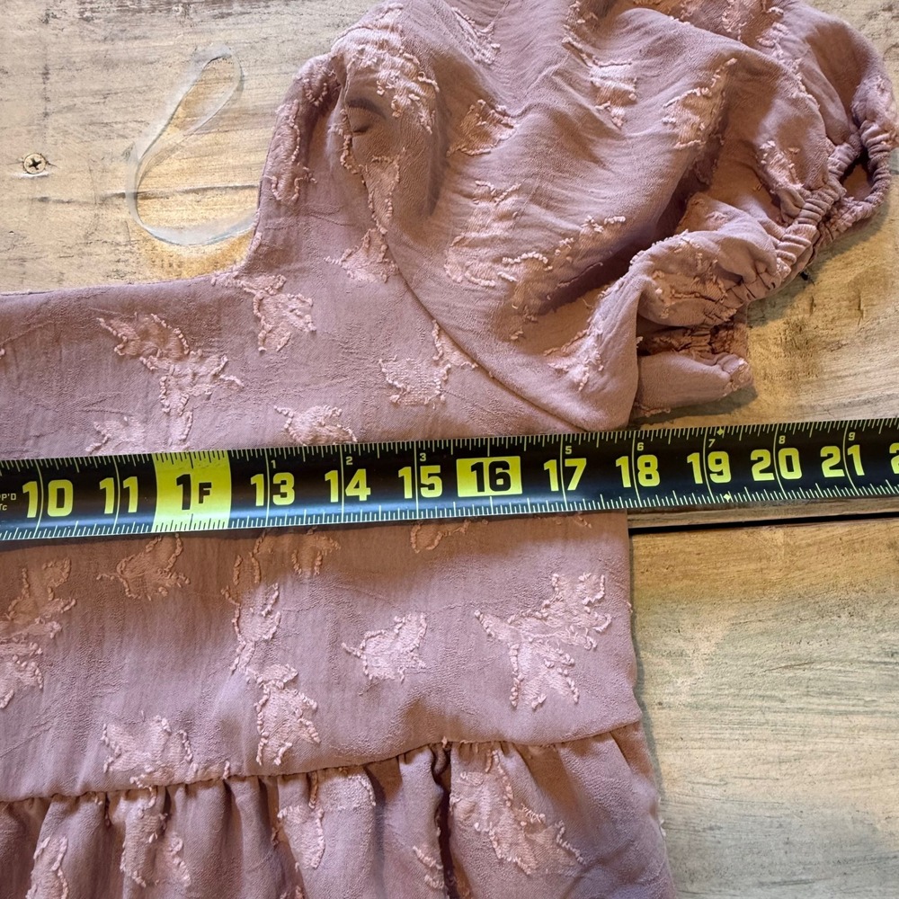 Ces Femme Mauve Pink Floral Jacquard Puff Sleeve Tie Back Mini Dress Size M NWOT - Picture 7 of 8